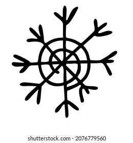 Dibujo a mano de garrafa de garrapatas de nieve. Negro sobre blanco. Colección de copos de nieve para el diseño navideño de invierno. Iconos de copos de nieve. Icono vector copo de nieve. Diseño navideño. Ilustración del vector