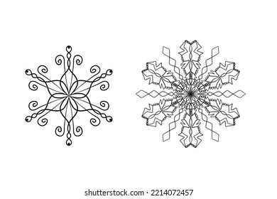 Dibujo a mano de garrafa de garrapatas de nieve. Negro sobre blanco. Colección de copos de nieve para el diseño navideño de invierno. Iconos de copos de nieve. Icono vector copo de nieve. Diseño navideño. Ilustración del vector