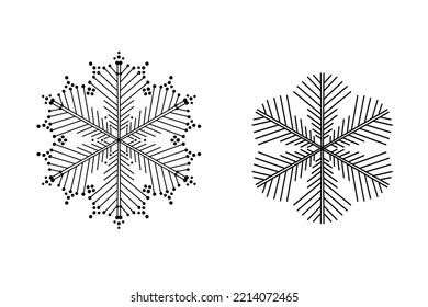 Dibujo a mano de garrafa de garrapatas de nieve. Negro sobre blanco. Colección de copos de nieve para el diseño navideño de invierno. Iconos de copos de nieve. Icono vector copo de nieve. Diseño navideño. Ilustración del vector
