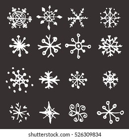 Snowflake Doodle Graphic Hand-drawn Set. Collection Of Snowflakes For Christmas Winter Design.