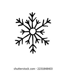 icono del garabato de copo de nieve, ilustración dibujada a mano