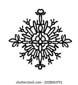 Snowflake doodle icon, vector illustration.Doodle line snow icons, hand drawn silhouette. Design element for christmas banner, cards. Xmas ornament. For cards, posters, stickers printed matter
