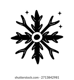 Ícone de doodle floco de neve com ilustração de stock de vetor de fundo branco