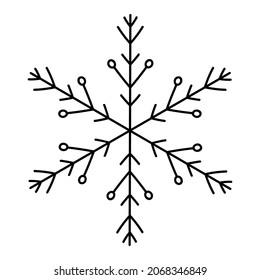 Doodle de copo de nieve aislado en un fondo blanco. Ilustración dibujada a mano por vectores. Perfecto para vacaciones y diseños navideños, tarjetas, logotipo, decoraciones.