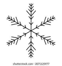 Doodle de copo de nieve aislado en un fondo blanco. Ilustración dibujada a mano por vectores. Perfecto para vacaciones y diseños navideños, tarjetas, logotipo, decoraciones.
