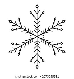 Snowflake doodle isolated on a white background. Vector hand-drawn illustration. Perfect for holiday and Christmas designs, cards, logo, decorations.