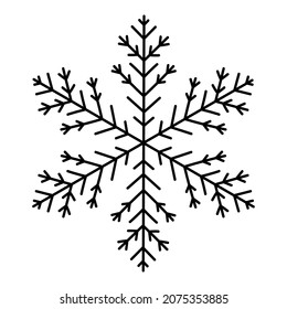 Doodle de copo de nieve aislado en un fondo blanco. Ilustración dibujada a mano por vectores. Perfecto para vacaciones y diseños navideños, tarjetas, logotipo, decoraciones.