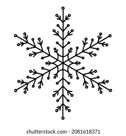 Snowflake doodle isolated on a white background. Vector hand-drawn illustration. Perfect for holiday and Christmas designs, cards, logo, decorations.