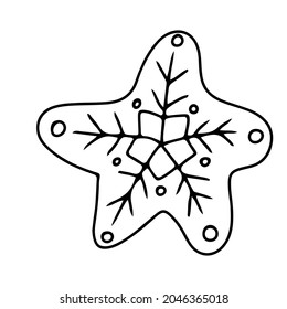 Snowflake Doodle style Christmas gingerbread. Simple decor. Vector illustration isolated on white background.