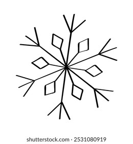 Snowflake doodle style icon for winter design. Vector illustration hand drawn isolated on white background.