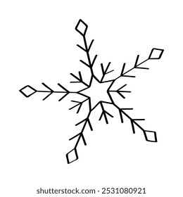 Snowflake doodle style icon for winter design. Vector illustration hand drawn isolated on white background.