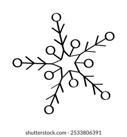 Schneeflocke Doodle-Stil-Ikone für Winter-Design. Vektorgrafik, handgezeichnet, einzeln auf weißem Hintergrund.