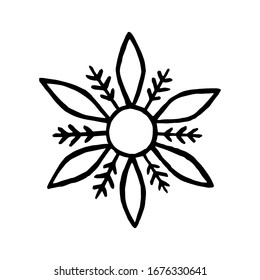 Copo de nieve al estilo de doodle para el diseño invernal. El copo de nieve dibujado a mano aislado en el fondo blanco. Icono de copo de nieve. Dibujando nieve. Símbolo textura invernal. Tinta de cristal de hielo libre. Ilustración del vector