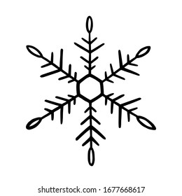 Copo de nieve al estilo de doodle para el diseño invernal. El copo de nieve dibujado a mano aislado en el fondo blanco. Icono de copo de nieve. Dibujando nieve. Símbolo textura invernal. Tinta de cristal de hielo libre. Ilustración del vector
