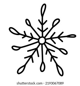 Snowflake al estilo doodle para el diseño invernal. El copo de nieve dibujado a mano aislado en el fondo blanco. Icono de copo de nieve. Dibujando nieve. Símbolos de textura invernal. Mano libre de tinta de cristal de hielo. Ilustración