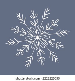 Snowflake in doodle style, winter holiday decoration on background.