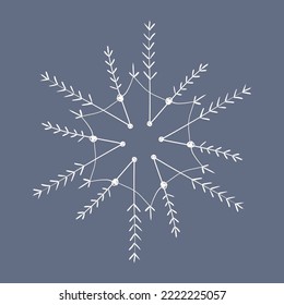 Snowflake al estilo de doodle, decoración de vacaciones de invierno al fondo.