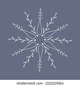Snowflake al estilo de doodle, decoración de vacaciones de invierno al fondo.
