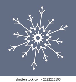 Snowflake al estilo de doodle, decoración de vacaciones de invierno al fondo.