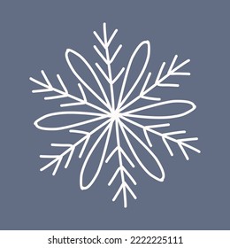 Snowflake in doodle style, winter holiday decoration on background.