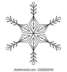 Snowflake doodle vector icon. Christmas and winter theme. Simple flat illustration on white background.