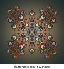 Snowflake doodles. Vector ornamental pattern with stylized snowflakes. Snow crystal regular texture. Winter, New Year, Christmas simple design on a background.