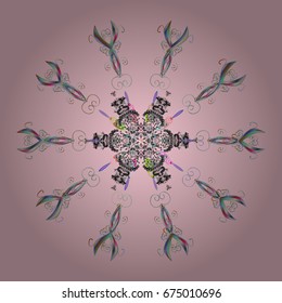  Snowflake doodles. Winter, New Year, Christmas simple design on a colorful background. Snow crystal regular texture.