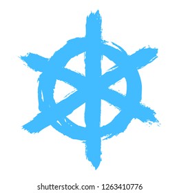 Snowflake is drawn by hand paint brushstroke. Quick sketching in a technique that imitates the immediacy and impulsiveness children's drawing. Design graphic element is saved as a vector illustration