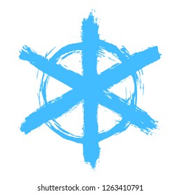 Snowflake is drawn by hand paint brushstroke. Quick sketching in a technique that imitates the immediacy and impulsiveness children's drawing. Design graphic element is saved as a vector illustration