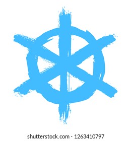 Snowflake is drawn by hand paint brushstroke. Quick sketching in a technique that imitates the immediacy and impulsiveness children's drawing. Design graphic element is saved as a vector illustration