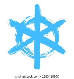Snowflake is drawn by hand paint brushstroke. Quick sketching in a technique that imitates the immediacy and impulsiveness children's drawing. Design graphic element is saved as a vector illustration
