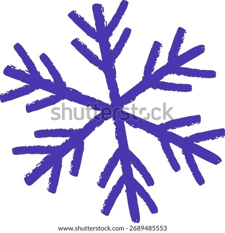 A snowflake drawn with crayon strokes in a hand-drawn style. The image depicts a frosty flake with textured lines and a sketch-like appearance. Cartoon vector illustration.