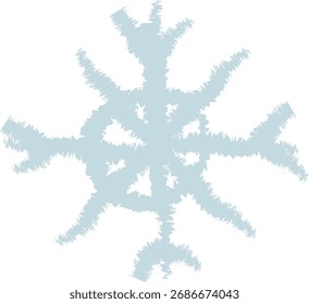 A snowflake drawn with crayon-like texture, showcasing abstract shapes and rough edges. It resents a frosty pattern with jagged lines and a unique artistic flair. Cartoon vector illustration.
