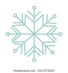 Eine Schneeflocke ist in hellblauer Farbe gezeichnet. Die Schneeflocke besteht aus vielen kleinen Linien und Punkten