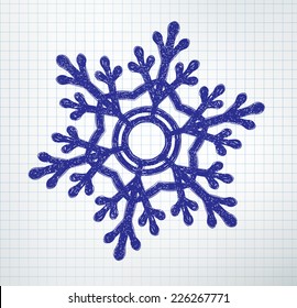 Snowflake drawn on checkered paper. Vector illustration. isolated.