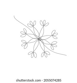 Snowflake drawn in one line. Suitable for creating greeting cards with Christmas and New Year. For website design and typography on a festive theme.
