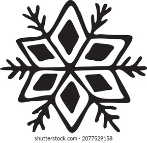 Snowflake drawn vector doodle illustration. Winter element. Isolated on white background. Hand drawn simple element