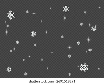 Snowflake Drop with White Light Flare Overlay, Snowfall and Star Light Shining, Winter Snowflakes and Sparkle Flare Effect