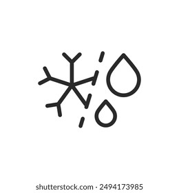 Snowflake and droplet, linear style icon. Symbols for freezing and melting points or temperature regulation. Editable stroke width.
