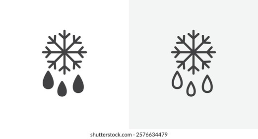 Snowflake droplets icon set in black flat solid and outlined style.