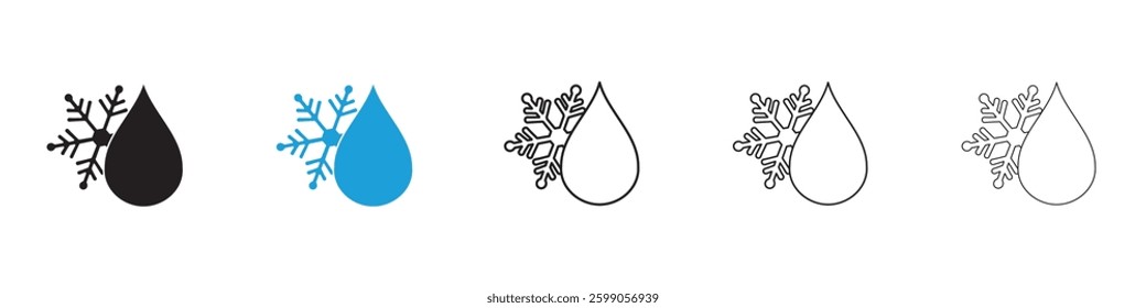 Snowflake droplets icons vector illustrations in black and blue colors for web and ui designs