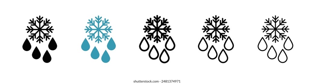 Snowflake droplets line icon vector set.