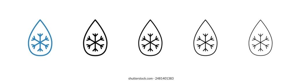 Snowflake droplets liner icon vector set.
