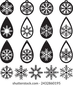 Snowflake earrings bundle, christmas earrings, earring for glowforge, laser cut earring, vector illustration file