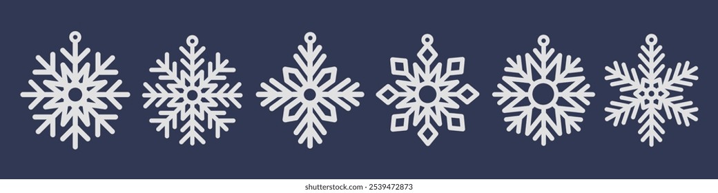 Snowflake earrings, pendant or keychain design. Winter holidays jewelry cutting template. Laser cut with leather, wood or metal. Set of Christmas vector stencils