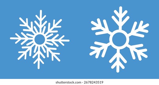 Copo de nieve fácil de usar conjunto de ilustración de iconos ( material de Vector Decoración decoración simple blanco invierno ) Copos de nieve blancos sobre un fondo azul. Iconos de vectores de copos de nieve. Copos de nieve de Ilustración vectorial