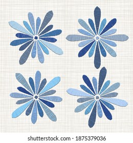 Snowflake embroidery set. Pattern for Christmas or New Year decoration. Background illustration for greeting card, banner and other holiday media.