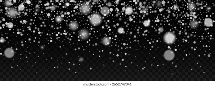 Snowflake fall and snow overlay for winter sparkle or cold design. Transparent background with realistic texture for sky or holiday vector.