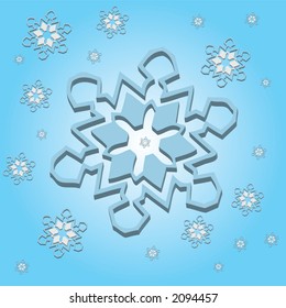 Schneeflocke, die in einem blauen, schneebedeckten Himmel fällt