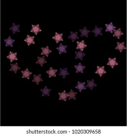 Snowflake falling consists of isolated elements, with black back. Stylish, consist of beautiful elements in snowflake falling. Can be used as print, wallpaper, cards, poster, logo, background